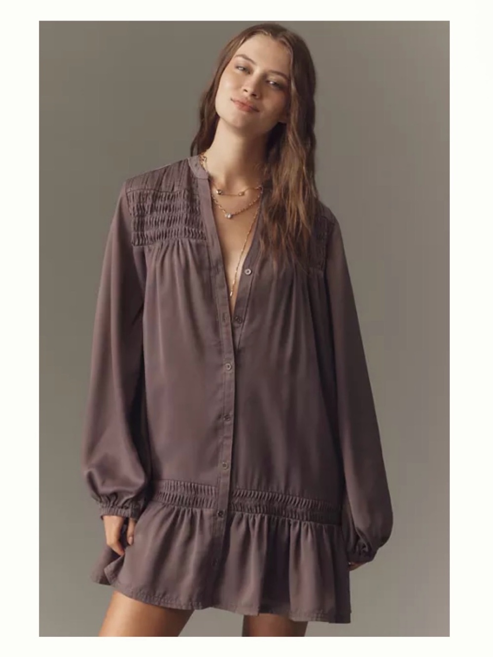 Brand New Pilcro long-sleeve v-neck mini shirt dress